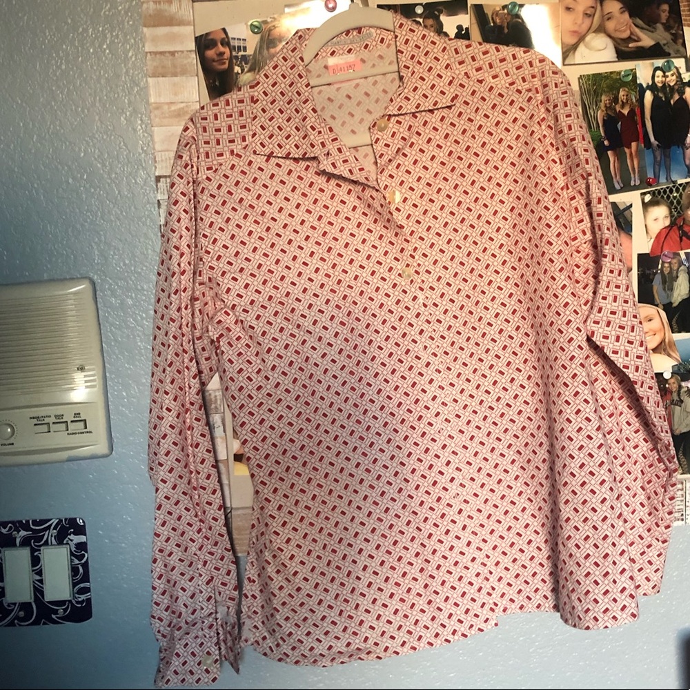 Pink and red button down shirt
